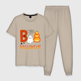 Мужская пижама хлопок с принтом Хеллоуин   праздник тыквы в Кировске, 100% хлопок | брюки и футболка прямого кроя, без карманов, на брюках мягкая резинка на поясе и по низу штанин
 | 