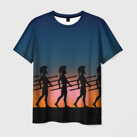 Мужская футболка 3D с принтом Греческий закат в Петрозаводске, 100% полиэфир | прямой крой, круглый вырез горловины, длина до линии бедер | 