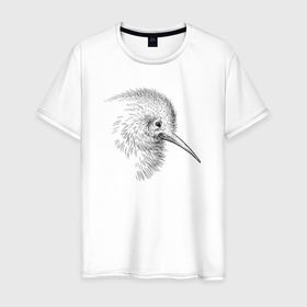 Мужская футболка хлопок с принтом Голова птицы киви в профиль в Екатеринбурге, 100% хлопок | прямой крой, круглый вырез горловины, длина до линии бедер, слегка спущенное плечо. | 