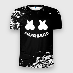 Мужская футболка 3D Slim с принтом Marshmello splash в Петрозаводске, 100% полиэстер с улучшенными характеристиками | приталенный силуэт, круглая горловина, широкие плечи, сужается к линии бедра | 