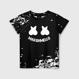 Детская футболка 3D с принтом Marshmello splash , 100% гипоаллергенный полиэфир | прямой крой, круглый вырез горловины, длина до линии бедер, чуть спущенное плечо, ткань немного тянется | 