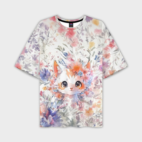 Мужская футболка oversize 3D с принтом Котёнок в акварельных цветах в Петрозаводске,  |  | 