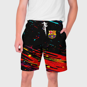 Мужские шорты 3D с принтом Barcelona краски в Екатеринбурге,  полиэстер 100% | прямой крой, два кармана без застежек по бокам. Мягкая трикотажная резинка на поясе, внутри которой широкие завязки. Длина чуть выше колен | 