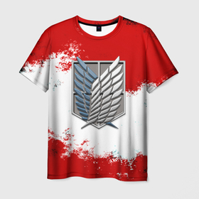 Мужская футболка 3D с принтом Атака титанов аниме краски , 100% полиэфир | прямой крой, круглый вырез горловины, длина до линии бедер | 