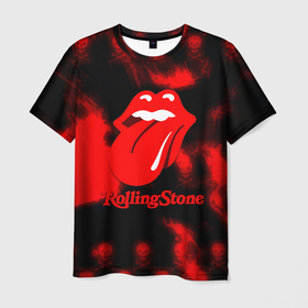 Мужская футболка 3D с принтом Rolling Stone rock в Кировске, 100% полиэфир | прямой крой, круглый вырез горловины, длина до линии бедер | 