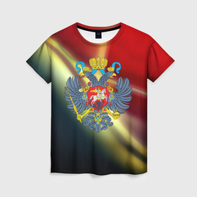 Женская футболка 3D с принтом Герб РФ патриот в Белгороде, 100% полиэфир ( синтетическое хлопкоподобное полотно) | прямой крой, круглый вырез горловины, длина до линии бедер | 