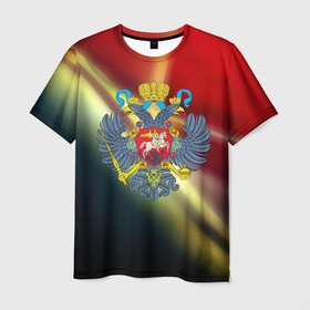 Мужская футболка 3D с принтом Герб РФ патриот в Курске, 100% полиэфир | прямой крой, круглый вырез горловины, длина до линии бедер | 