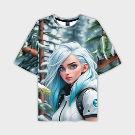 Мужская футболка oversize 3D с принтом Девушка с голубыми глазами в сосновом лесу в Курске,  |  | 