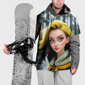 Накидка на куртку 3D с принтом Девушка с зелёными глазами в шубе , 100% полиэстер |  | Тематика изображения на принте: 