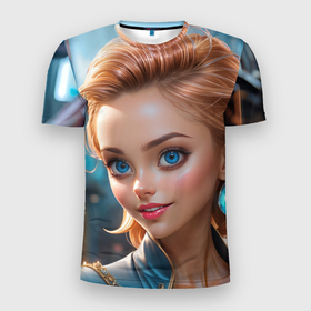 Мужская футболка 3D Slim с принтом Девушка рыжеволосая с голубыми глазами в Курске, 100% полиэстер с улучшенными характеристиками | приталенный силуэт, круглая горловина, широкие плечи, сужается к линии бедра | 