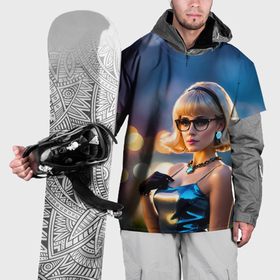 Накидка на куртку 3D с принтом Девушка блондинка в блестящем платье в очках в Петрозаводске, 100% полиэстер |  | Тематика изображения на принте: 