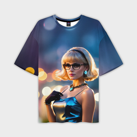 Мужская футболка oversize 3D с принтом Девушка блондинка в блестящем платье в очках в Екатеринбурге,  |  | Тематика изображения на принте: 