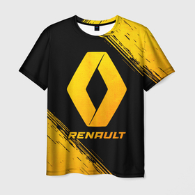 Мужская футболка 3D с принтом Renault   gold gradient в Кировске, 100% полиэфир | прямой крой, круглый вырез горловины, длина до линии бедер | 