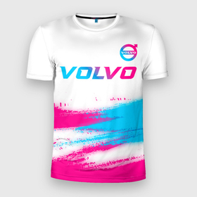 Мужская футболка 3D Slim с принтом Volvo neon gradient style посередине в Санкт-Петербурге, 100% полиэстер с улучшенными характеристиками | приталенный силуэт, круглая горловина, широкие плечи, сужается к линии бедра | 