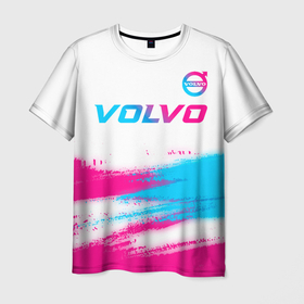 Мужская футболка 3D с принтом Volvo neon gradient style посередине , 100% полиэфир | прямой крой, круглый вырез горловины, длина до линии бедер | Тематика изображения на принте: 