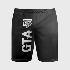 Мужские шорты спортивные с принтом GTA glitch на темном фоне по вертикали в Петрозаводске,  |  | Тематика изображения на принте: 