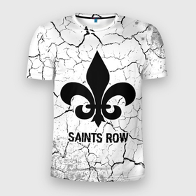 Мужская футболка 3D Slim с принтом Saints Row glitch на светлом фоне в Курске, 100% полиэстер с улучшенными характеристиками | приталенный силуэт, круглая горловина, широкие плечи, сужается к линии бедра | 