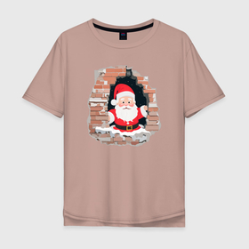 Мужская футболка хлопок Oversize с принтом Дедушка мороз из стены в Кировске, 100% хлопок | свободный крой, круглый ворот, “спинка” длиннее передней части | 