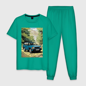Мужская пижама хлопок с принтом Land Rover   Range Rover 1998 в Белгороде, 100% хлопок | брюки и футболка прямого кроя, без карманов, на брюках мягкая резинка на поясе и по низу штанин
 | Тематика изображения на принте: 