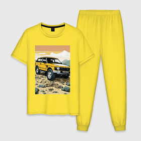 Мужская пижама хлопок с принтом Land Rover discovery в Тюмени, 100% хлопок | брюки и футболка прямого кроя, без карманов, на брюках мягкая резинка на поясе и по низу штанин
 | 