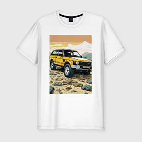 Мужская футболка хлопок Slim с принтом Land Rover discovery в Петрозаводске, 92% хлопок, 8% лайкра | приталенный силуэт, круглый вырез ворота, длина до линии бедра, короткий рукав | 