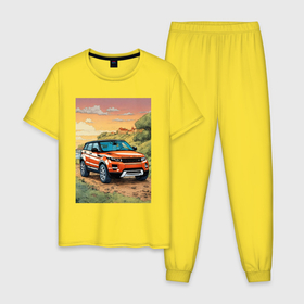 Мужская пижама хлопок с принтом Land rover evoque в Курске, 100% хлопок | брюки и футболка прямого кроя, без карманов, на брюках мягкая резинка на поясе и по низу штанин
 | Тематика изображения на принте: 