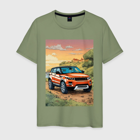Мужская футболка хлопок с принтом Land rover evoque в Тюмени, 100% хлопок | прямой крой, круглый вырез горловины, длина до линии бедер, слегка спущенное плечо. | 