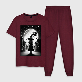 Мужская пижама хлопок с принтом Halloween   маленькая ведьма , 100% хлопок | брюки и футболка прямого кроя, без карманов, на брюках мягкая резинка на поясе и по низу штанин
 | 