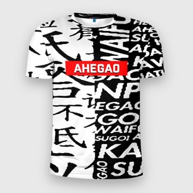 Мужская футболка 3D Slim с принтом Ahegao steel symbol в Курске, 100% полиэстер с улучшенными характеристиками | приталенный силуэт, круглая горловина, широкие плечи, сужается к линии бедра | Тематика изображения на принте: 