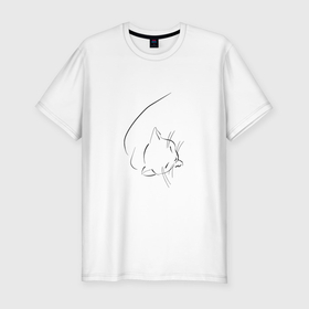 Мужская футболка хлопок Slim с принтом Спящая кошка в Тюмени, 92% хлопок, 8% лайкра | приталенный силуэт, круглый вырез ворота, длина до линии бедра, короткий рукав | 