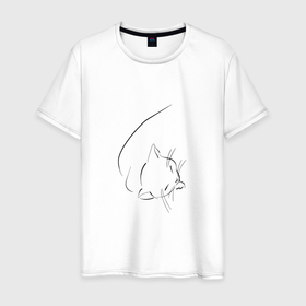 Мужская футболка хлопок с принтом Спящая кошка в Курске, 100% хлопок | прямой крой, круглый вырез горловины, длина до линии бедер, слегка спущенное плечо. | 
