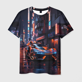 Мужская футболка 3D с принтом Гоночный футуристичный автомобиль в Кировске, 100% полиэфир | прямой крой, круглый вырез горловины, длина до линии бедер | Тематика изображения на принте: 