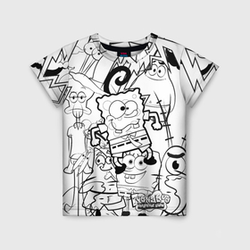 Детская футболка 3D с принтом Губка Боб персонажи в Кировске, 100% гипоаллергенный полиэфир | прямой крой, круглый вырез горловины, длина до линии бедер, чуть спущенное плечо, ткань немного тянется | 