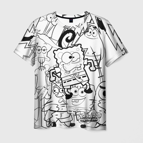 Мужская футболка 3D с принтом Губка Боб персонажи в Курске, 100% полиэфир | прямой крой, круглый вырез горловины, длина до линии бедер | 