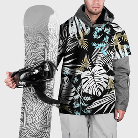 Накидка на куртку 3D с принтом Тропические листья пальмы и монстеры на чёрном , 100% полиэстер |  | Тематика изображения на принте: 