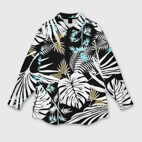 Мужская рубашка oversize 3D с принтом Тропические листья пальмы и монстеры на чёрном в Белгороде,  |  | 
