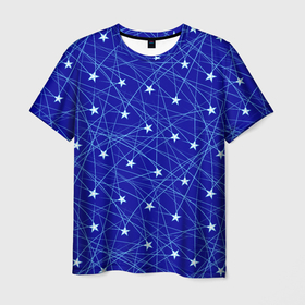 Мужская футболка 3D с принтом Звездопад на синем в Белгороде, 100% полиэфир | прямой крой, круглый вырез горловины, длина до линии бедер | 