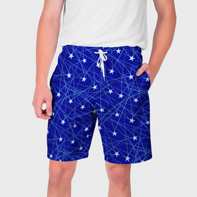Мужские шорты 3D с принтом Звездопад на синем в Белгороде,  полиэстер 100% | прямой крой, два кармана без застежек по бокам. Мягкая трикотажная резинка на поясе, внутри которой широкие завязки. Длина чуть выше колен | 