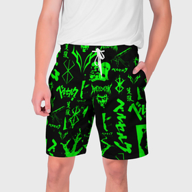 Мужские шорты 3D с принтом Berserk neon green в Петрозаводске,  полиэстер 100% | прямой крой, два кармана без застежек по бокам. Мягкая трикотажная резинка на поясе, внутри которой широкие завязки. Длина чуть выше колен | 