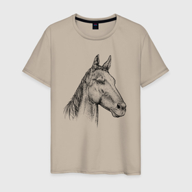 Мужская футболка хлопок с принтом Голова коня в Екатеринбурге, 100% хлопок | прямой крой, круглый вырез горловины, длина до линии бедер, слегка спущенное плечо. | 