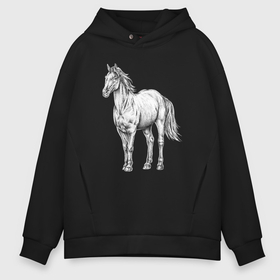 Мужское худи Oversize хлопок с принтом Белая лошадь стоит в Рязани, френч-терри — 70% хлопок, 30% полиэстер. Мягкий теплый начес внутри —100% хлопок | боковые карманы, эластичные манжеты и нижняя кромка, капюшон на магнитной кнопке | Тематика изображения на принте: 