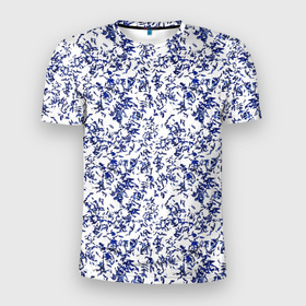 Мужская футболка 3D Slim с принтом Белый с синими пёрышками в Курске, 100% полиэстер с улучшенными характеристиками | приталенный силуэт, круглая горловина, широкие плечи, сужается к линии бедра | Тематика изображения на принте: 