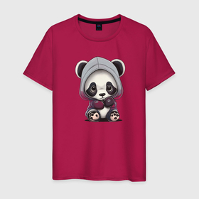 Мужская футболка хлопок с принтом Грустная панда в Екатеринбурге, 100% хлопок | прямой крой, круглый вырез горловины, длина до линии бедер, слегка спущенное плечо. | 