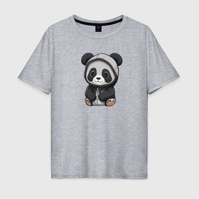 Мужская футболка хлопок Oversize с принтом Симпатичная панда в капюшоне в Кировске, 100% хлопок | свободный крой, круглый ворот, “спинка” длиннее передней части | 