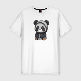 Мужская футболка хлопок Slim с принтом Симпатичная панда в капюшоне в Курске, 92% хлопок, 8% лайкра | приталенный силуэт, круглый вырез ворота, длина до линии бедра, короткий рукав | 