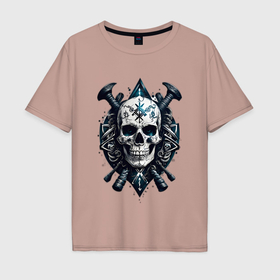 Мужская футболка хлопок Oversize с принтом Татуированный череп викинга , 100% хлопок | свободный крой, круглый ворот, “спинка” длиннее передней части | 
