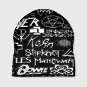 Шапка 3D с принтом Логотипы рок групп металические в Санкт-Петербурге, 100% полиэстер | универсальный размер, печать по всей поверхности изделия | 