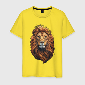 Мужская футболка хлопок с принтом Лев   король диких зверей в Екатеринбурге, 100% хлопок | прямой крой, круглый вырез горловины, длина до линии бедер, слегка спущенное плечо. | 