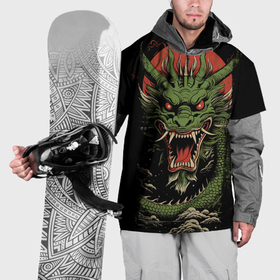 Накидка на куртку 3D с принтом Зеленый дракон с открытой пастью в Санкт-Петербурге, 100% полиэстер |  | Тематика изображения на принте: 