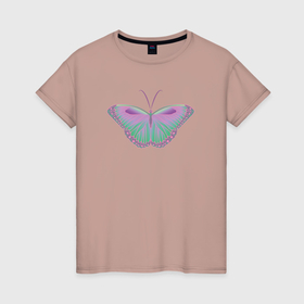 Женская футболка хлопок с принтом Нежная сиреневая бабочка в Тюмени, 100% хлопок | прямой крой, круглый вырез горловины, длина до линии бедер, слегка спущенное плечо | 